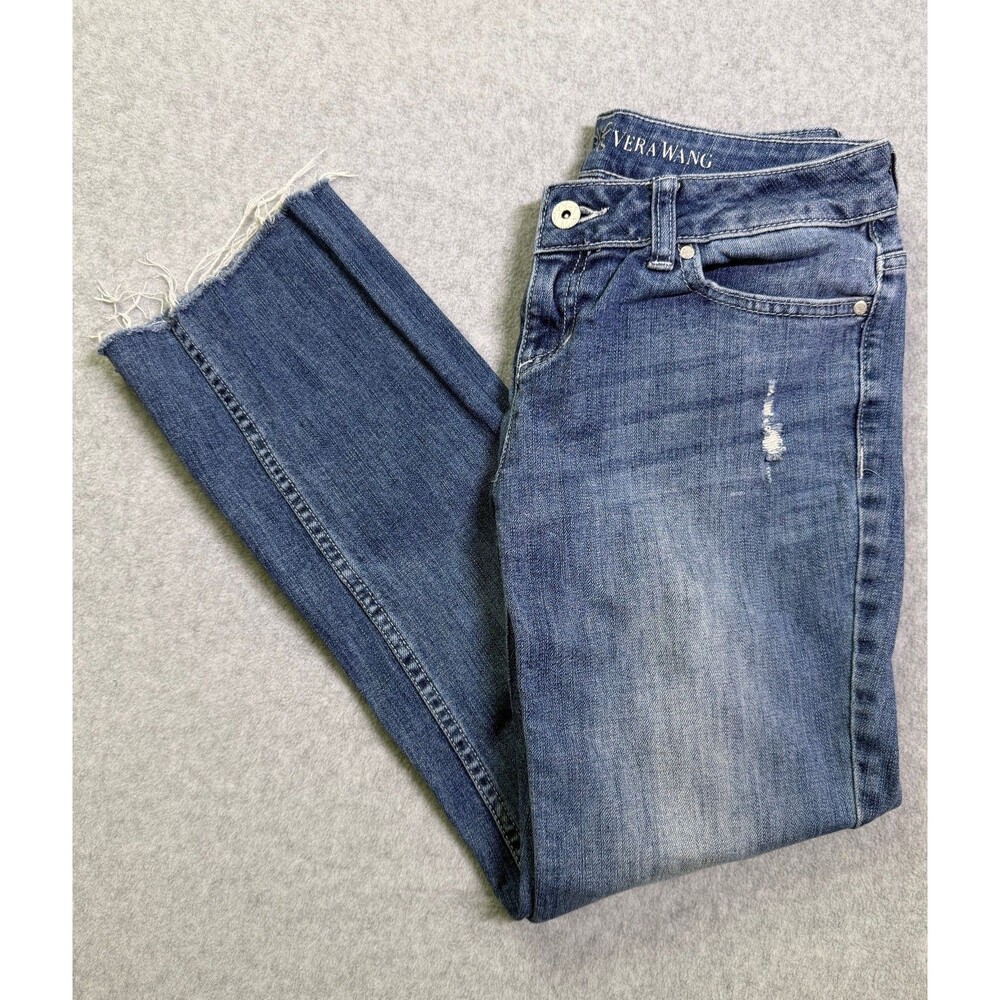 Simply Vera Vera Wang Jeans Womens 8 Distressed Raw Hem Crop Flare Denim